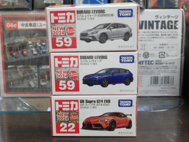 トミカ 59 スバル レヴォーグ 初回、通常 22 GR スープラ GT4 EVO 通常 3台セット